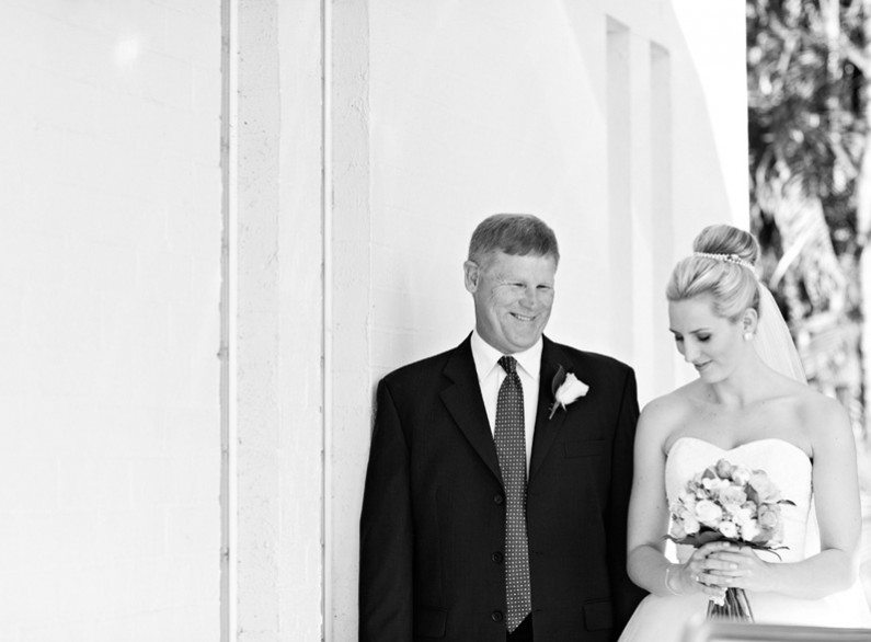 bride and father outside church